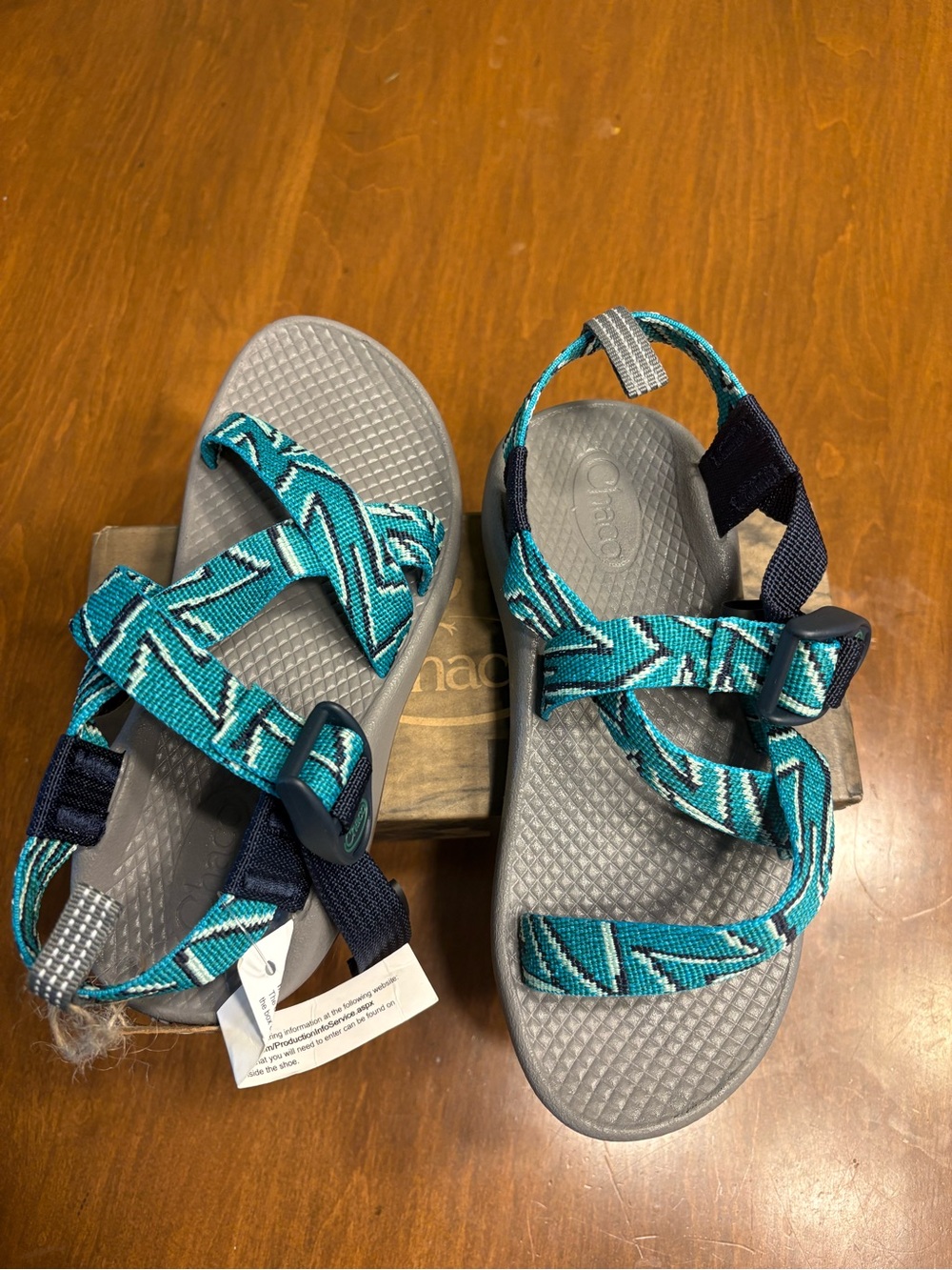 Chaco Kids Teal Patterned Strap Sandals with Navy Accents